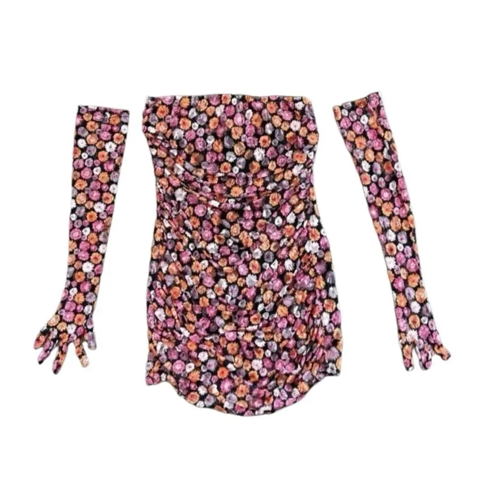 NWOT Miscreants London x Revolve Cupid Mini Floral Dress w/ Gloves Size US 10